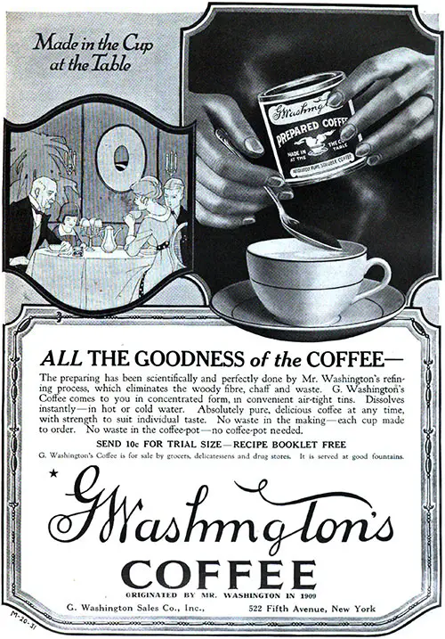 G. Washington's Coffee - All The Goodness of the Coffee © 1920