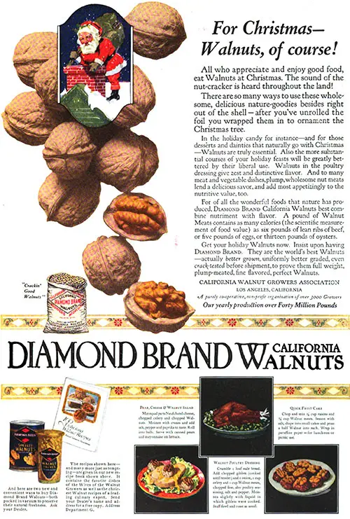 Diamond Brand Walnuts Advertisement, Good Housekeeping Magazine, December 1920.
