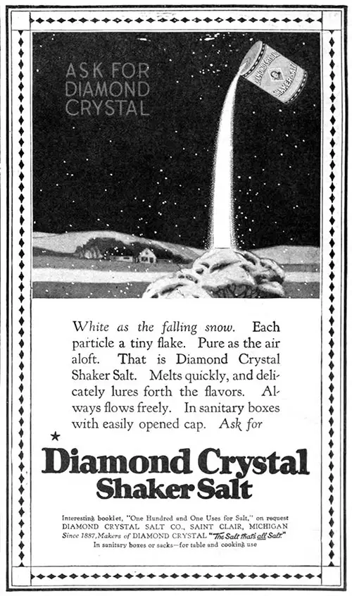Diamond Crystal Shaker Salt Advertisement, Good Housekeeping Magazine, December 1920.