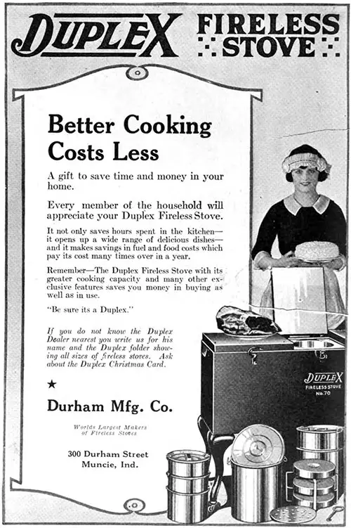 Duplex Fireless Stove Advertisement, Good Housekeeping Magazine, December 1920.