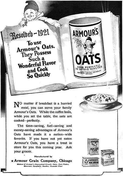 Armour's Oats Resolved - 1921 To use Armour's Oats © 1921.
