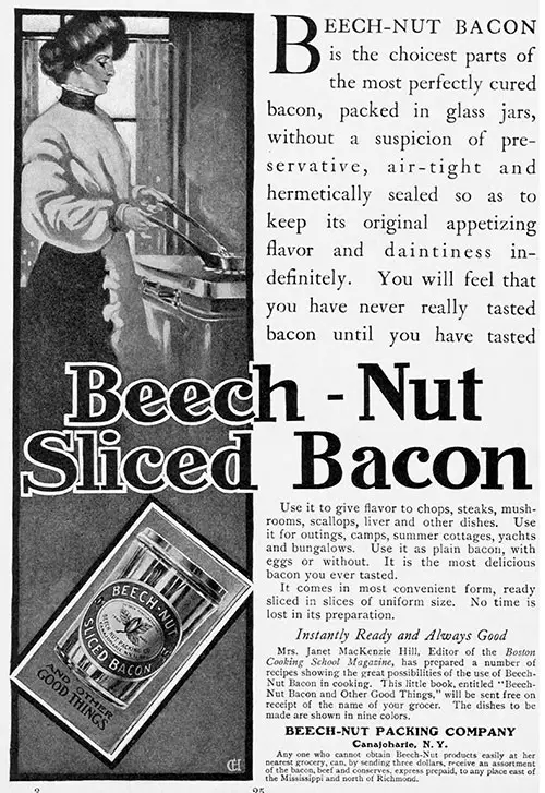 Beech-Nut Sliced Bacon Advertisement, Harper's Bazaar, 1905. 