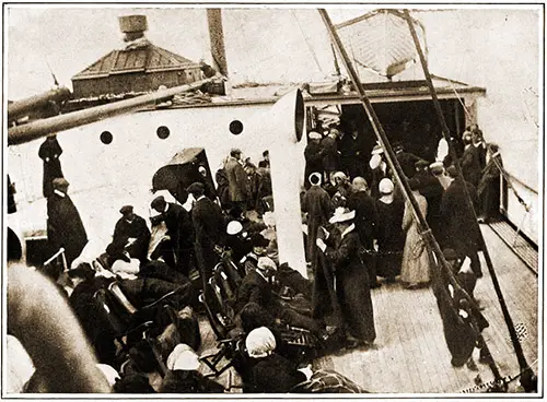 The Deck of the Carpathia Crowded with Titanic Survivors