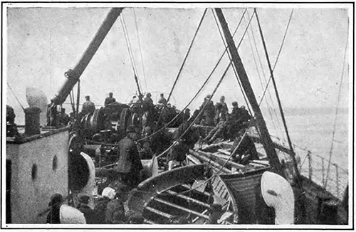 In the Foreground May Be Seen Some of the Lifeboats That Bore the Few Hundred Survivors to Safety.