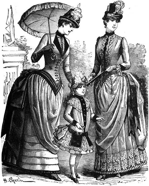 Plate 7: Morning Promenade Costumes and Child’s Dress