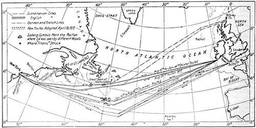 Chart of the North Atlantic, Showing the New Summer Routes for Steamers