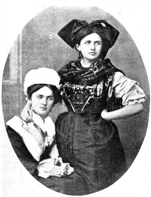 Peasant Girls Of Lorraine (seated) And Of Alsace (standing) In The Traditional Costumes Of Their Provinces