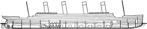 Longitudinal Section of Titanic Showing in Heavy Lines the Transverse Bulkheads