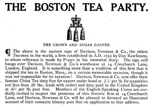 Source of Boston Party's Tea - 1922