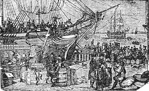 Scene at Boston Harbor - Destruction of Tea in 1773