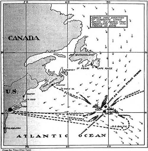 Map Showing Where The RMS Titanic Sank on 15 April 1912