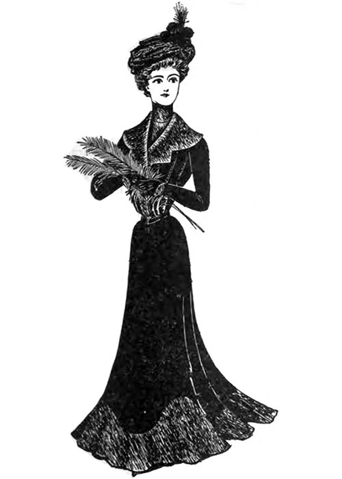 The Association of Crape With a Silk-And-Wool Nun’s Vailing in This Street Costume Is Admirable. A Fancy Collar With Long, Tapering Ends and Stitched Plaits Are the Distinguishing Features of the Attractive Waist, Which Pouches Slightly.