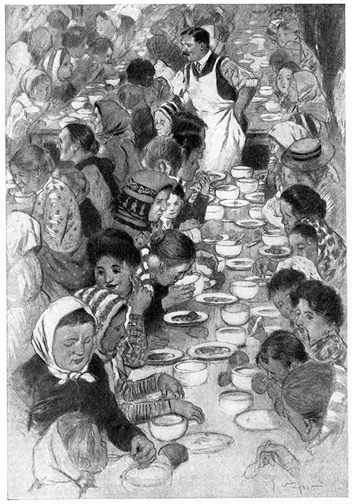 Christmas Dinner Feast of Roast Turkey for the Immigrants at Ellis Island.