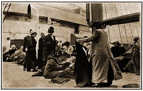 Aboard the Rescue Ship, Titanic Survivors on the Carpathia. Succouring the Saved, 1912.