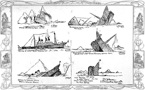 Sketches of the Stages of the Sinking of the Titanic Made by Mr. John B. Thayer, Jr. 