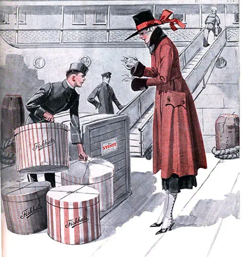 1918 Print Advertisement for Fiskhats -- Ready to Take Aboard. The Ilustrated Milliner, November 1918.