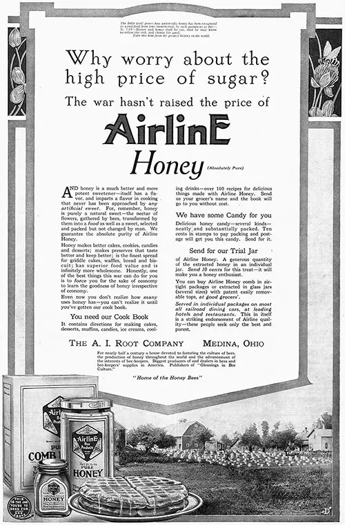 Why Worry About The High Price of Sugar? AirlinE Honey © 1916 The A. I. Root Co.