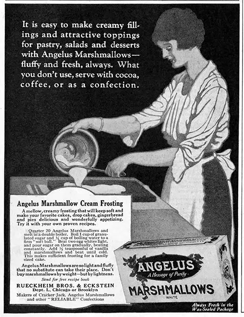 Angelus Marshmallows Creamy Fillings and Attractive Toppings © 1921 Rueckheim Bros & Eckstein