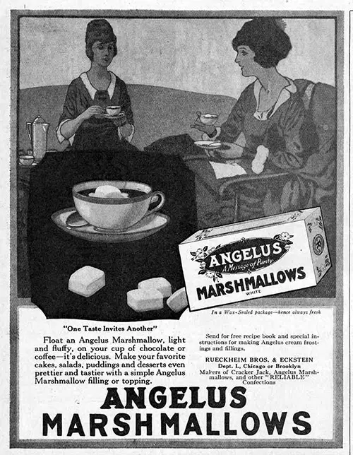 Angelus Marshmallows One Taste Invites Another © 1921 Rueckheim Bros & Eckstein