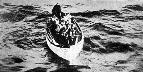 One of the Titanic's Life-Boats Approaching the Carpathia, Barely Half Full.
