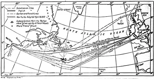 Chart of the North Atlantic Showing the New Summer Routes for Steamships.