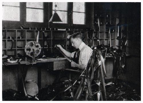 In the Cutting Room, Miles of Printed Celluloid Ribbons Are Handled in Assembling a Complete Picture.