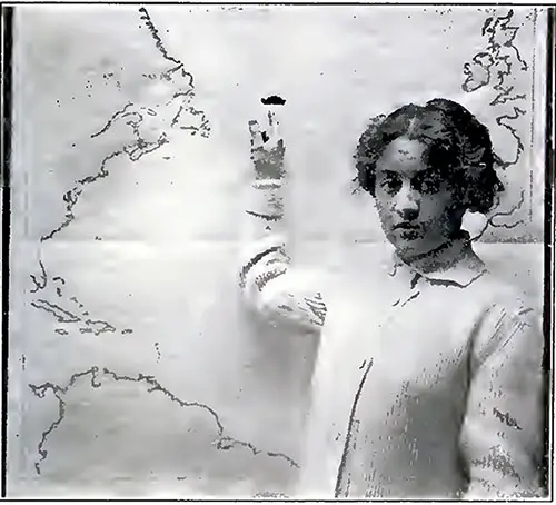 Miss Dorothy Gibson Points to the Location Where the Titanic Sunk.