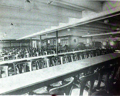 Third Class / Steerage Dining Room on the RMS Carpathia. Steerage Passengers from the Titanic Would Be Served Their Meals Here.