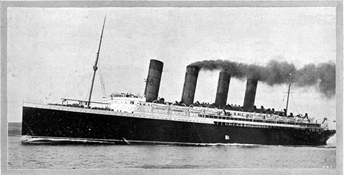 The New Cunard Line Steamship, RMS Lusitania at Sea in 1907