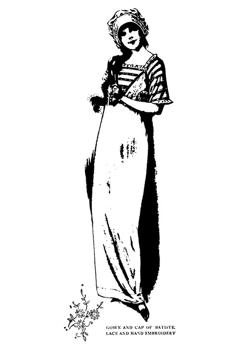 Gown and Cap of Batiste, Lace, and Hand-Embroidery