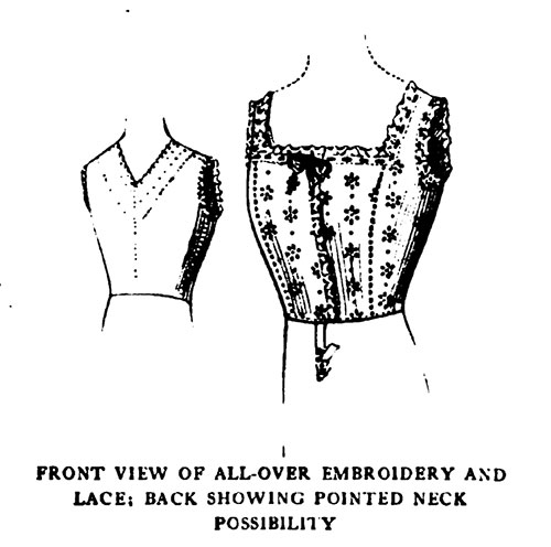 Front View of All-Over Embroidery and Lace; Back Showing Pointed Neck Possibility