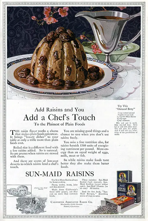 California Sun-Maid Raisins - Add Raisins and You © 1921