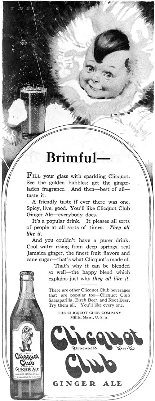 Cliquot Club Ginger Ale Advertisement, Woman's Home Companion Magazine, August 1923.