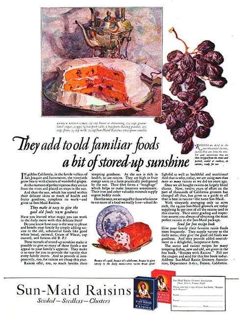 California Sun-Maid Raisins - A Bit of Stored-Up Sunshine © 1923