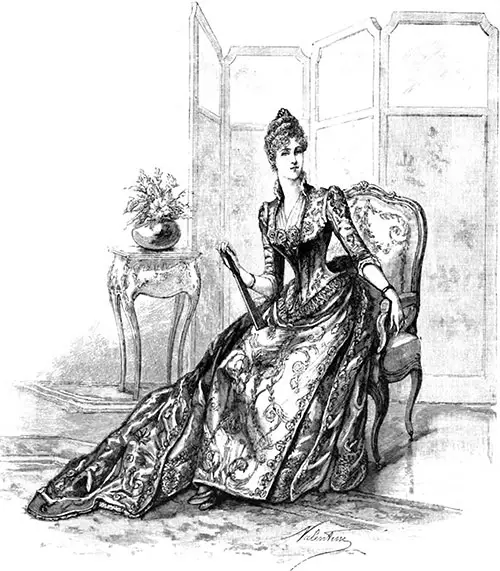 Dinner-Gown of Silver-Grey Brocade, with Medeci Collar and Sleeves.