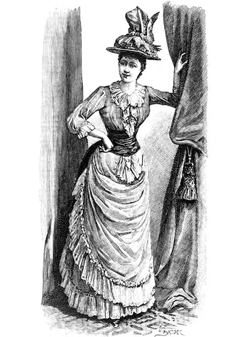 Costume de Campagne, from the Maison Morin Elossief. Hat, from the Maison Virot.