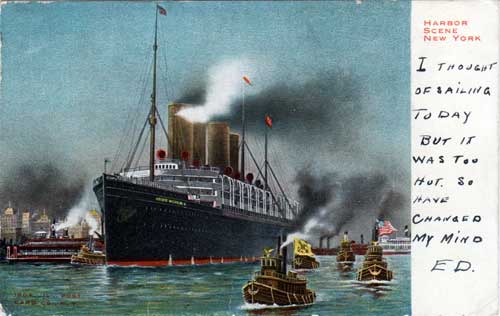 Colorized Postcard of the Kaiser Wilhelm II Entering the Harbor of New York June 1905.