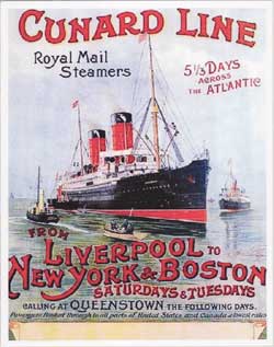 Poster from Cunard Line - Liverpool to New York and Boston c1900
