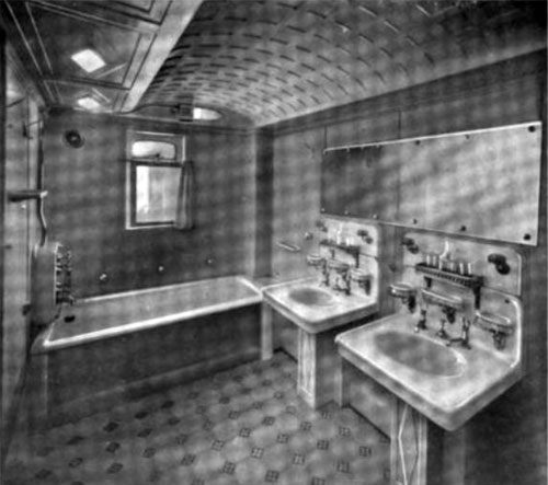 View of the Bathroom in Connection With a First Class Suite of Apartments on a North German Lloyd Liner, Showing the Plumbing Fixtures.
