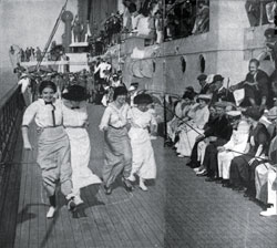 Scene on the SS Imperator Where Passengers Play Games on the Promenade Deck.
