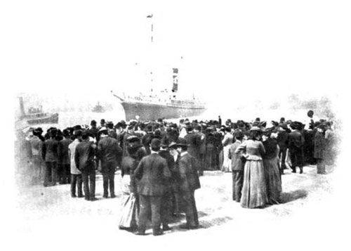 Photo07: Steamship Arriving At Port Greeted by a Large Crowd At The Pier