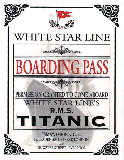 RMS Titanic, Boarding Pass, White Star Line, April 1912