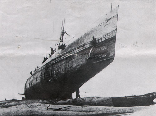 During the world war this German submarine was driven ashore in a storm