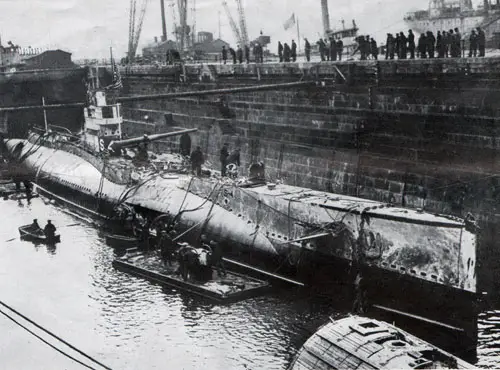 United States Submarine S-4 after being raised from bottom of ocean