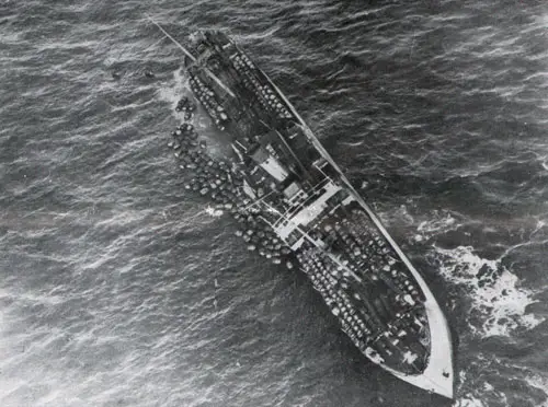 Ship shortly after being torpedoed
