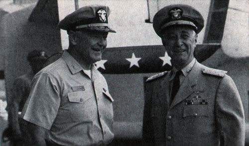 COMNAVAIRLANT, Vice Admiral C. T. Booth, is welcomed aboard America