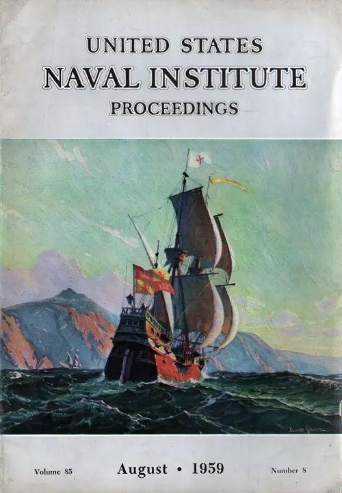 Front Cover, Cabrillo Discovers Santa Catalina Island, US Naval Institute Proceedings, August 1959.