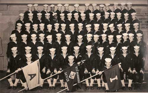 Group photograph taken in January 1953 of Company 54, USNTC Bainbridge (Maryland).