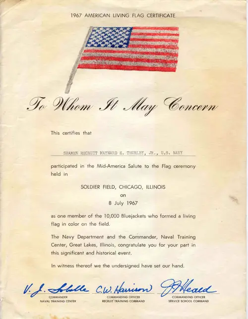 1967 American Living Flag Certificate.