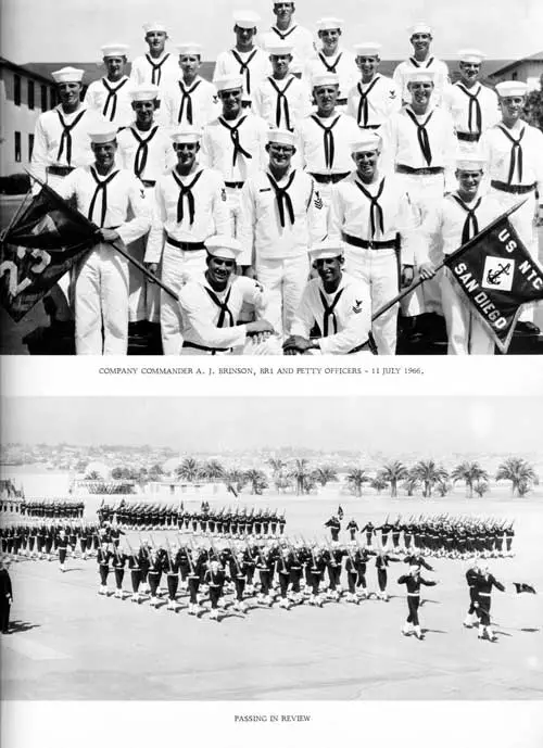 Group Photo of Company 66-237 Commander A. J. Brinson, BR1 and Petty Officers, 11 July 1966, Passing in Review.